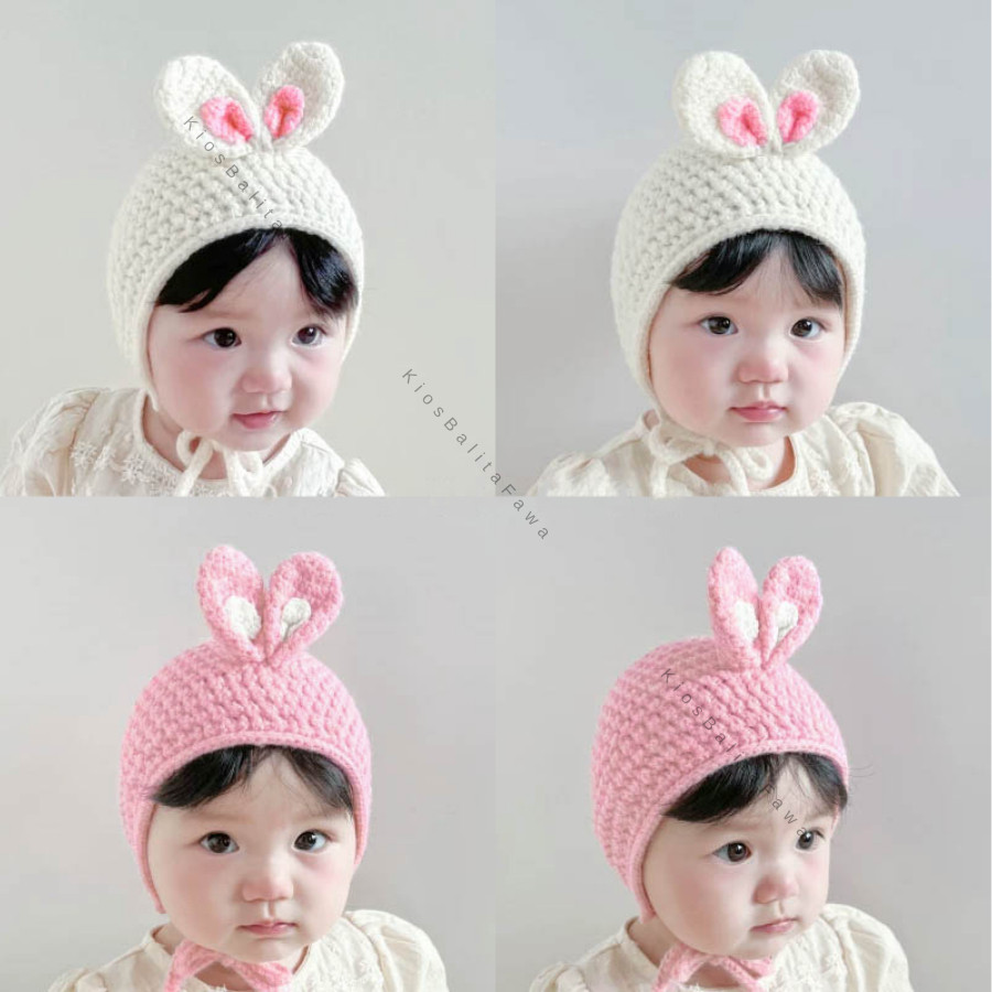 Kupluk Rajut Baby Yoona Kepang Bayi - 5 Tahun / Topi Ala Korea Import Premium Newborn Anak Perempuan