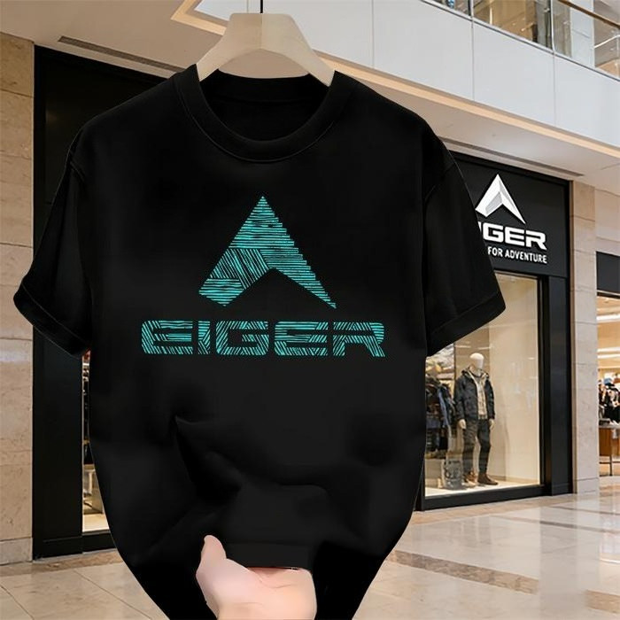 COD Kaos Eiger Logo Sketsa Tosca | Kaos Harian Pria Eiger Gaya Premium Anti Gerah Nyaman - hitam, S