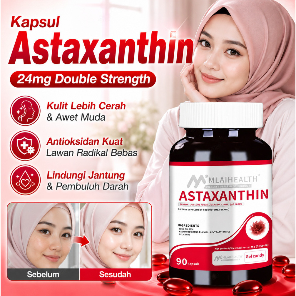 COD[Astaxanthin+Glutathione]Resmi Astaxanthin Glutathione Complex 90 Kapsul Astaxanthin Tinggi 5000m