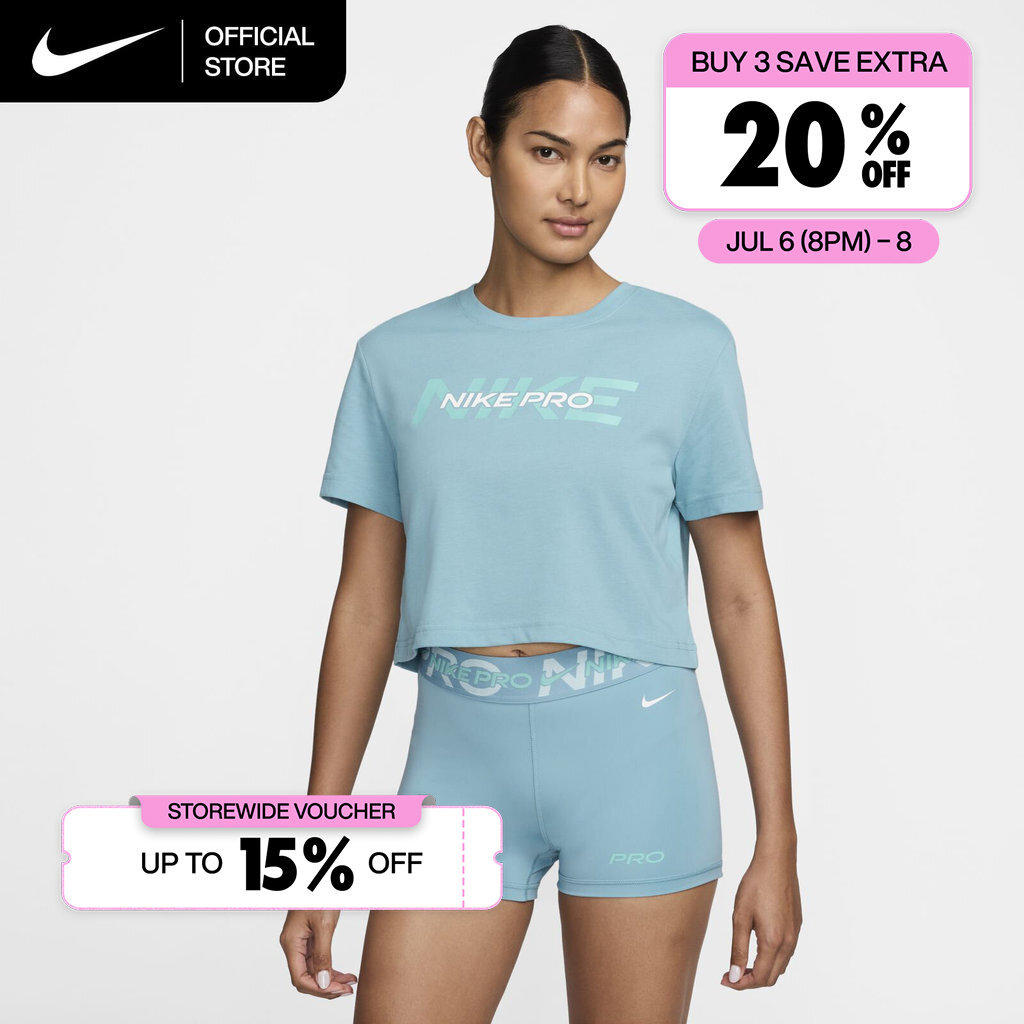 Nike Women's Pro Short-Sleeve Cropped T-Shirt - Denim Turq [HF0764-464]