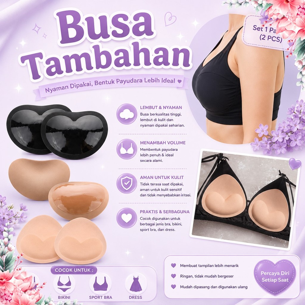 Sepasang Spons 2 pcs Nude Lembut Busa Bra Removeable Busa Pad Sponge Cup Bra / Busa Spon Pengganti -