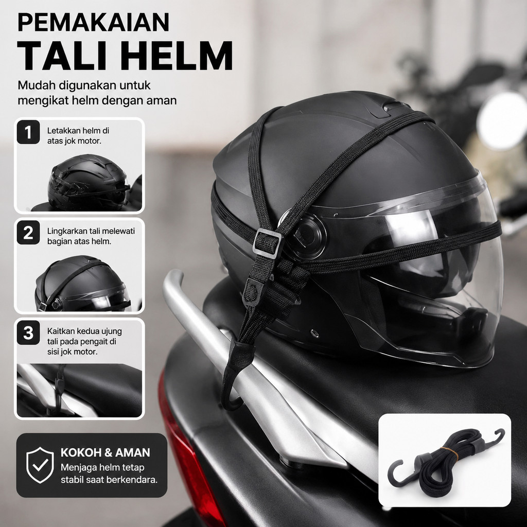 Tali Helm jaring helm Tali Pengikat Helm elastis Helmet Rope Cargo Net