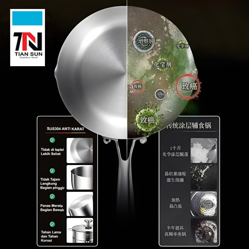Tian Sun Panci frypan 18cm/20cm/22 stainless SUS304 Panci Susu/Panci Masak Indomie/Japanese Cookware