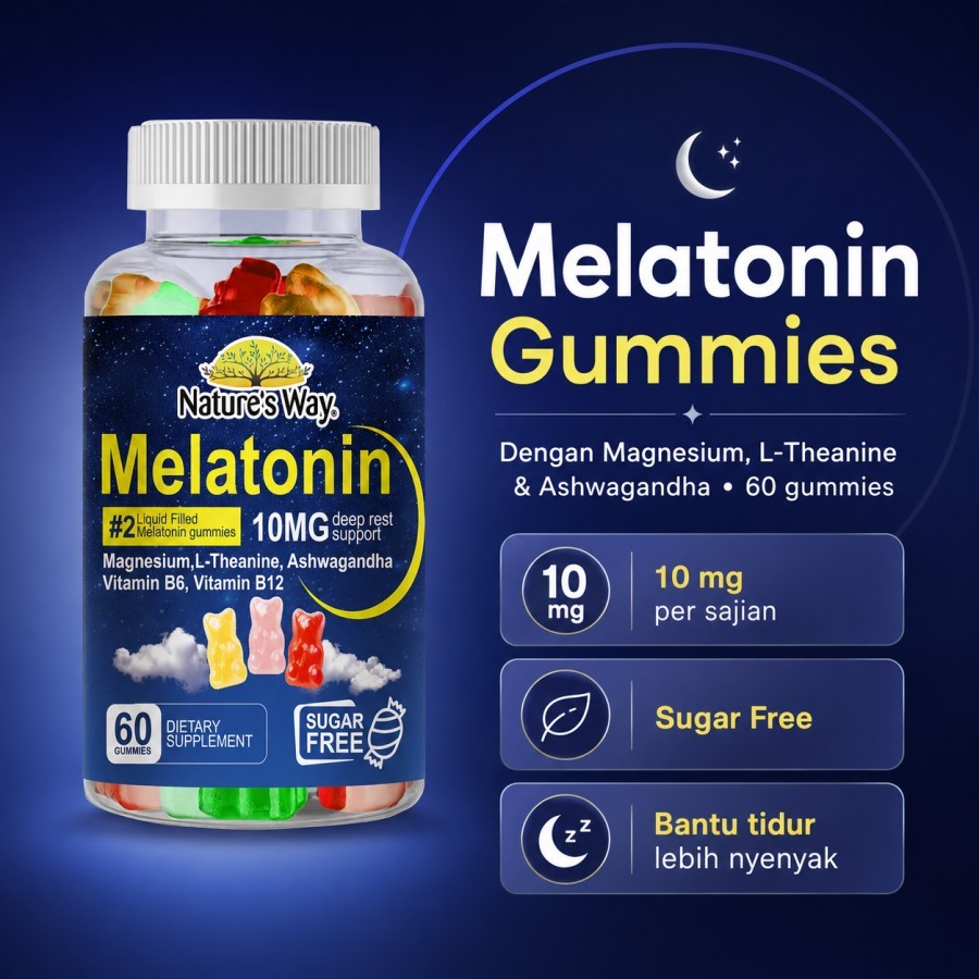 Nature's Way Gummies Tidur Melatonin 10mg 60 Gummies Sugar Free Suplemen Dewasa Bantu Deep Rest Tidu