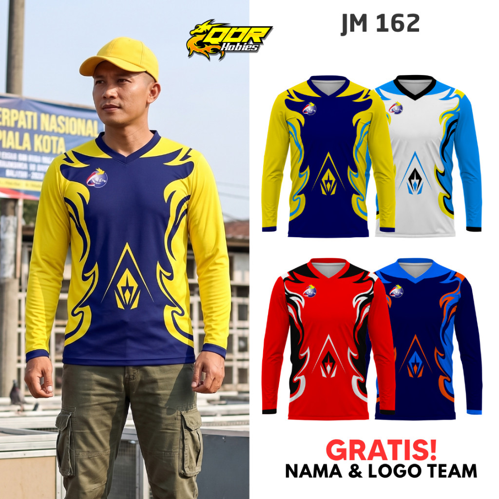 Jersey Custom Merpati QDR HOBIES Motif JM162 Dry-Fit Polyester Tangan Panjang Full Printing