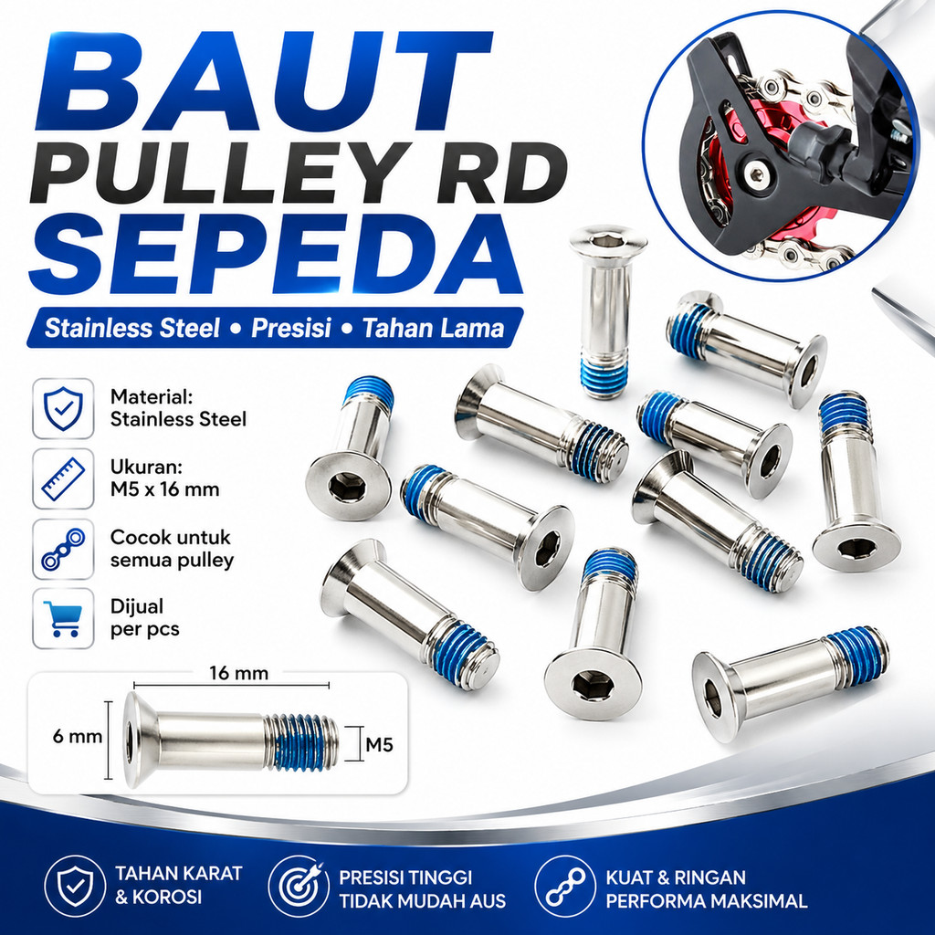 Baut Pulley RD Bolt RD Stainless Steel Pulley Wheel Guide sepeda