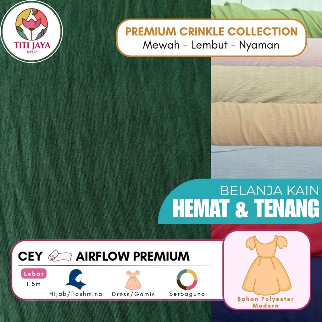 (TERMURAH ) Kain CEY AIRFLOW CRINKLE POLOS RAYON KEKINIAN / Kringkel / Krinkle / Cringkel / Jasmine 