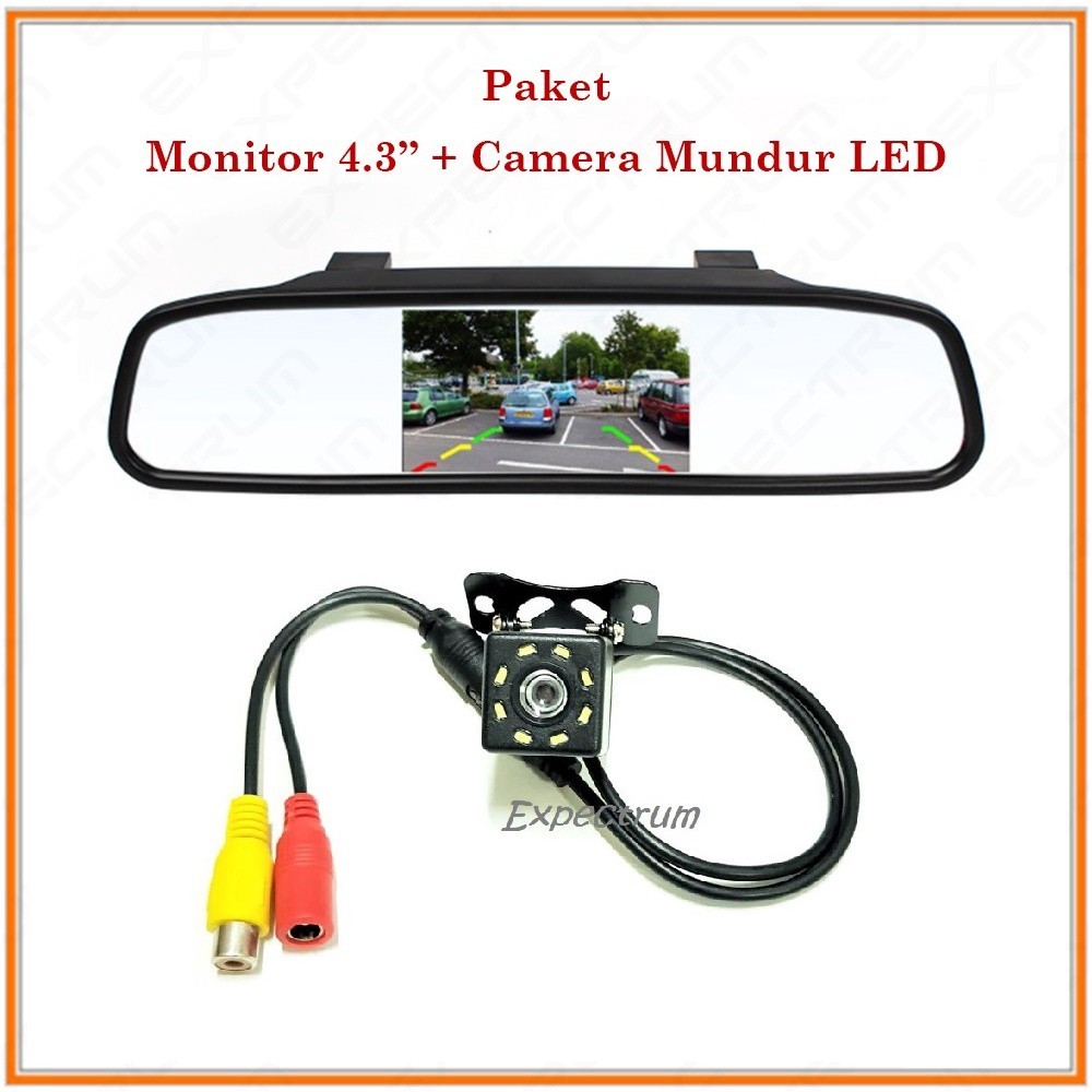 Monitor Mirror TFT 4.3 Inch Parking Camera - PAKET Kc Spion Mobil & Kamera LED