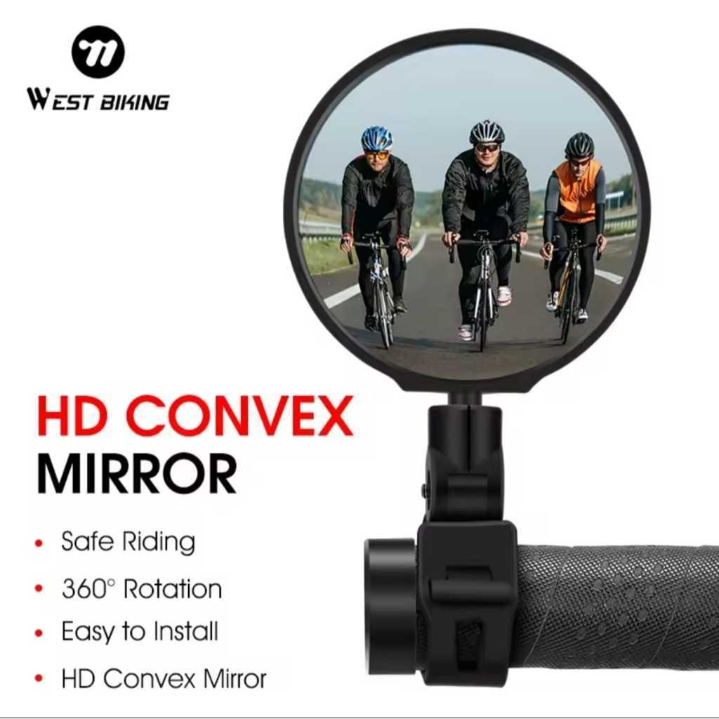 Foto West Biking Kaca Spion Sepeda Bulat Rotasi Universal Rearview Mirror 360 Degree Adjustable Handle Sepeda