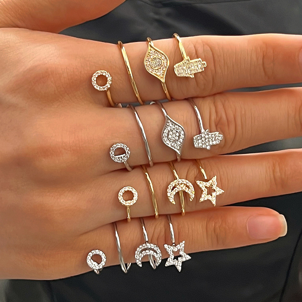 Set cincin terbuka set berlian Eropa dan Amerika