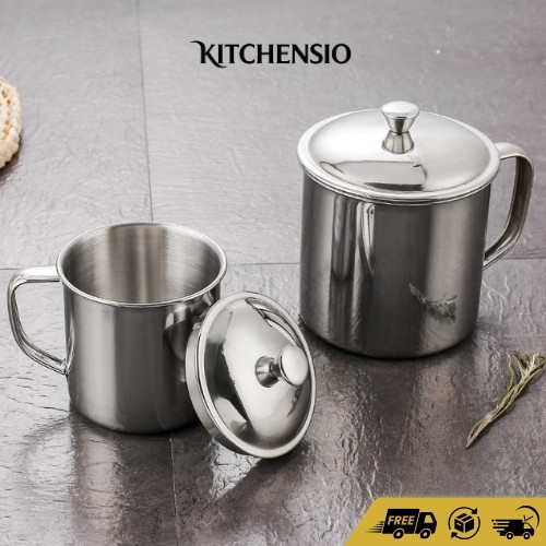 Mug Stainless Tebal 10-14cm + Tutup Full Stainless Cangkir Kopi Teh Susu Anti Karat 520A | B28