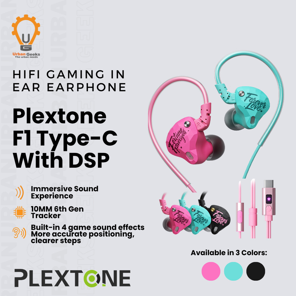 PLEXTONE F1 Gaming Earphone Type C HiFi In Ear Headset 4 Game Sound Modes DSP  Mic