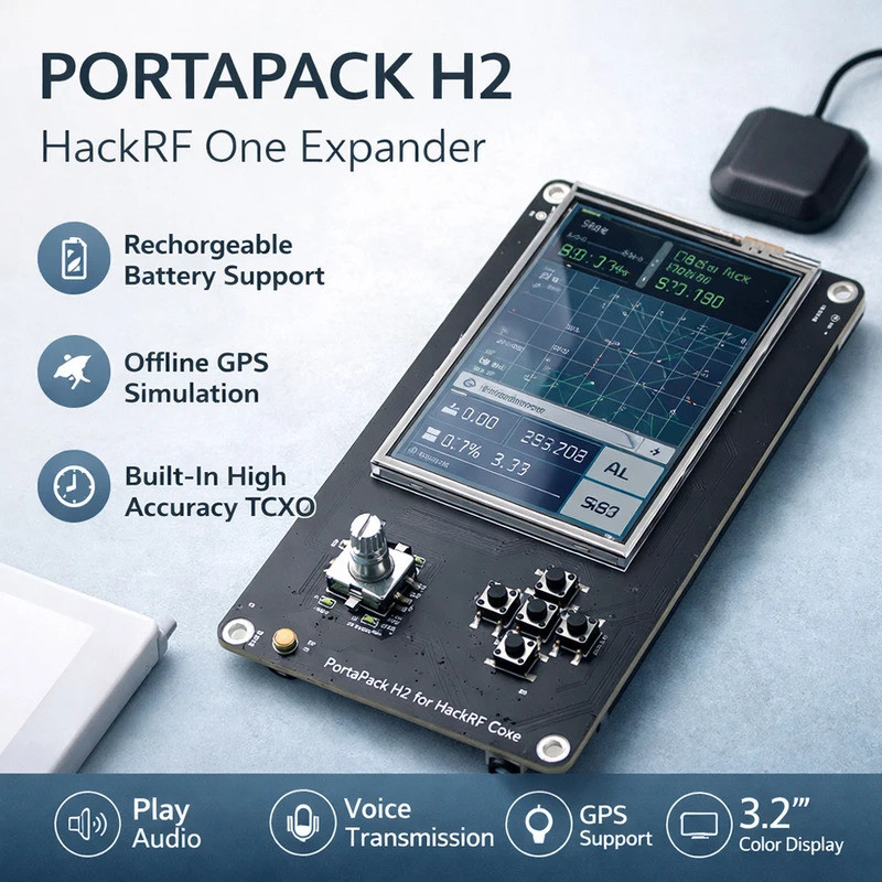 PORTAPACK H2 Touch Screen Expansion Board for HackRF One, Battery Charging, TCXO Clock, Audio Input 