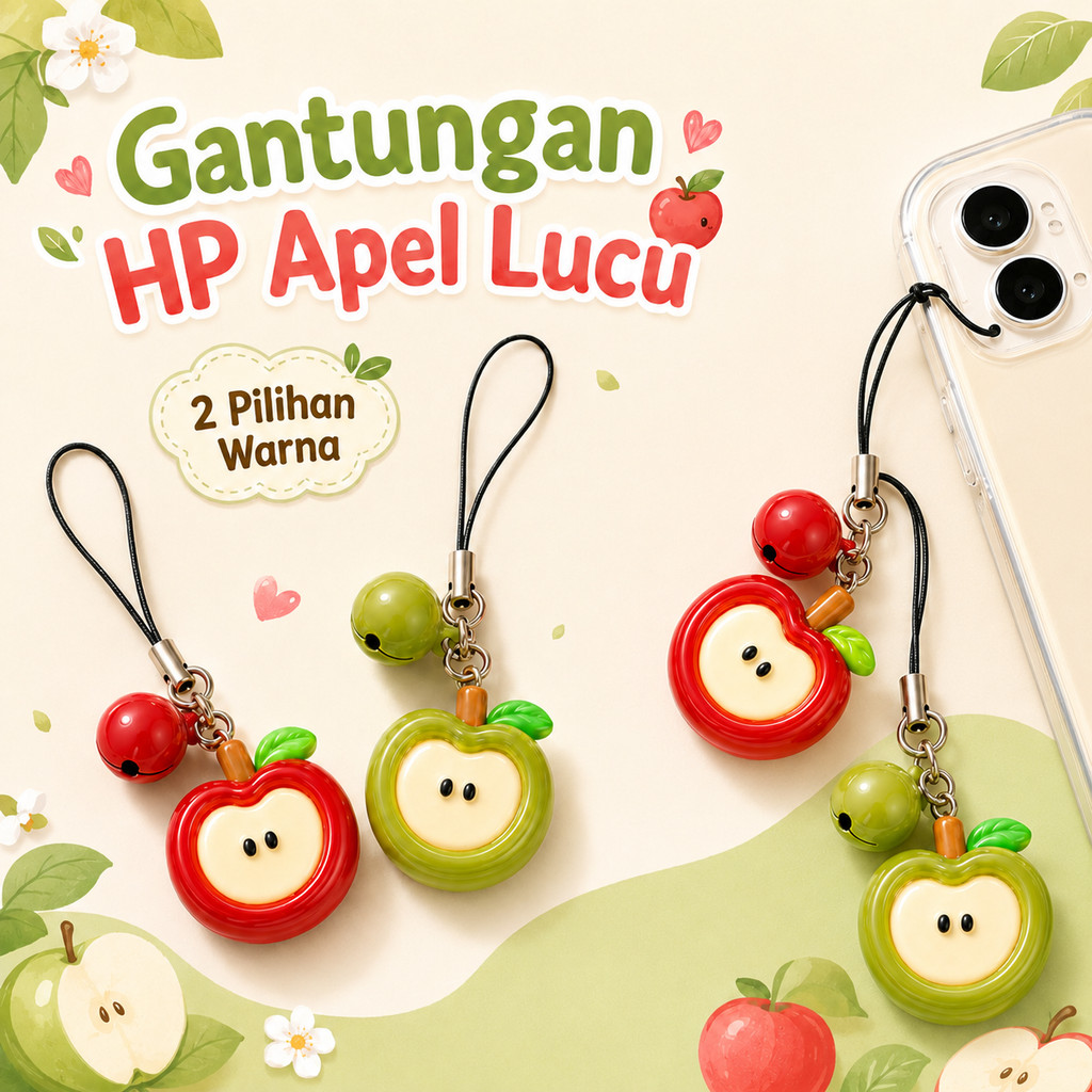 Apple phonestrap Cute Handmade Gantungan Hp Keyring Apple Untuk Tas Dan HP Apple Lucu Imut Mini