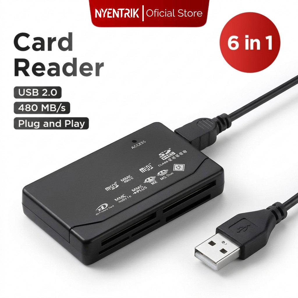 NYENTRIK Card Reader OTG 6in1 USB 2.0 CF SD MicroSD MMC MS XD Card Reader Laptop PC HP