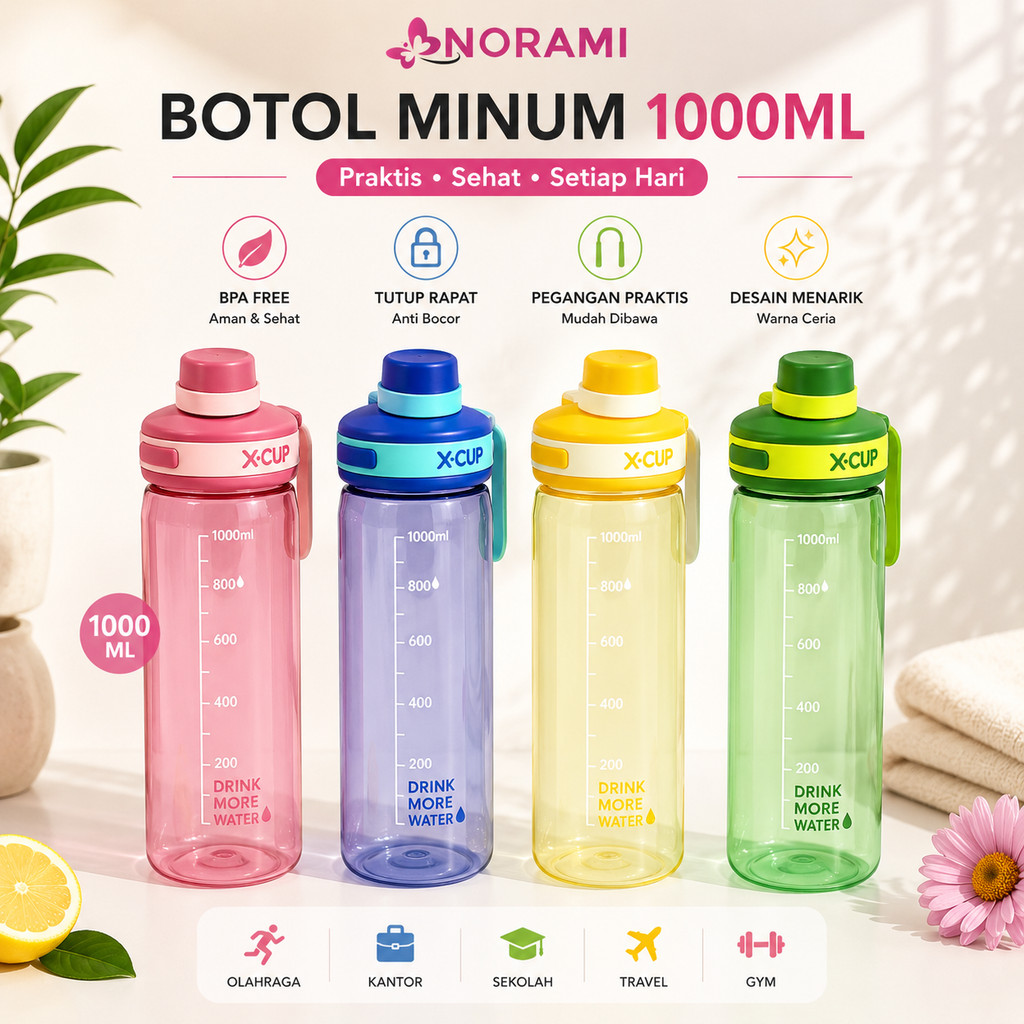 Botol Air Minum 1 Liter Tumbler  Besar Transparan
