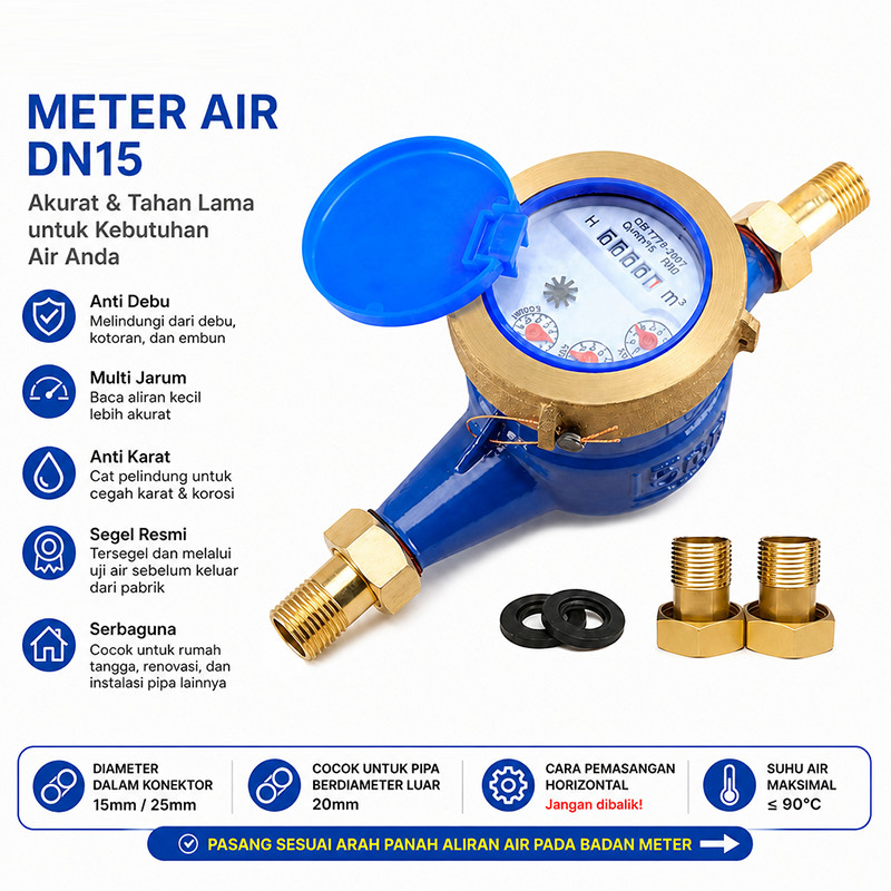 Meteran Air Bodi Besi Standar PDAM Original SNI Tamper Meteran Air Jarum PDAM 1/2" Meteran PDAM