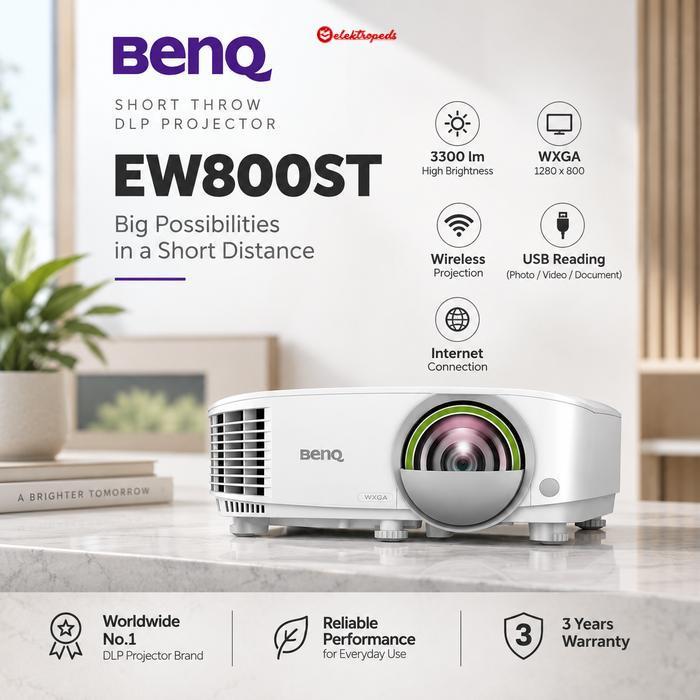 Proyektor BenQ EW800ST Smart Wireless WXGA 3300 Lumens Garansi Resmi BenQ EW800ST Proyektor Wireless