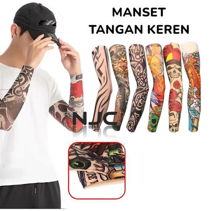 Paket 3 Barang/PCS Manset Tangan / Deker Tangan Panjang Tipis Pria Keren Tato Tatto Random