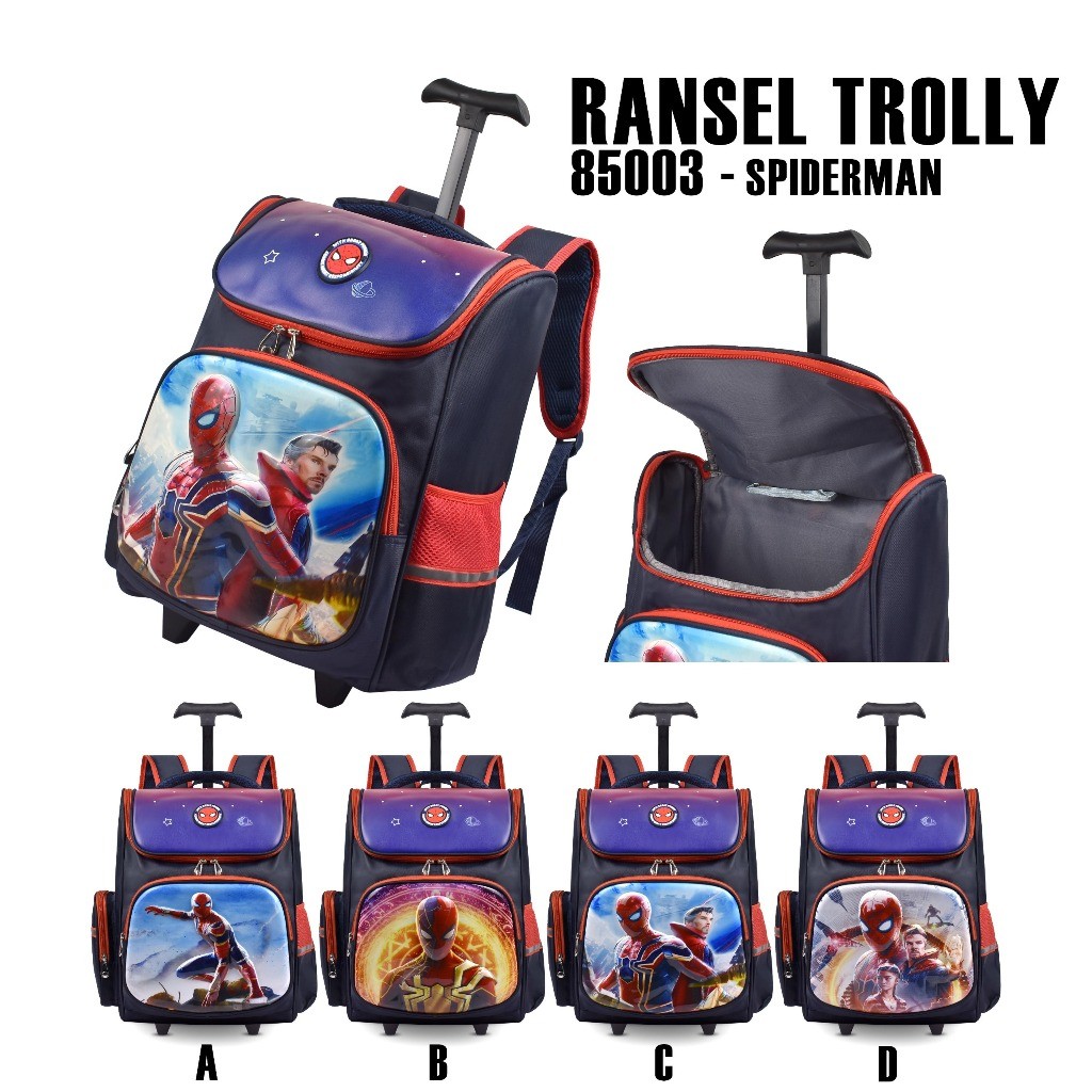 History Bags Surabaya-Tas Trolly Spiderman 85003 Tas Ransel Trolly Anak Sekolah Tas Roda Anak Cowok-