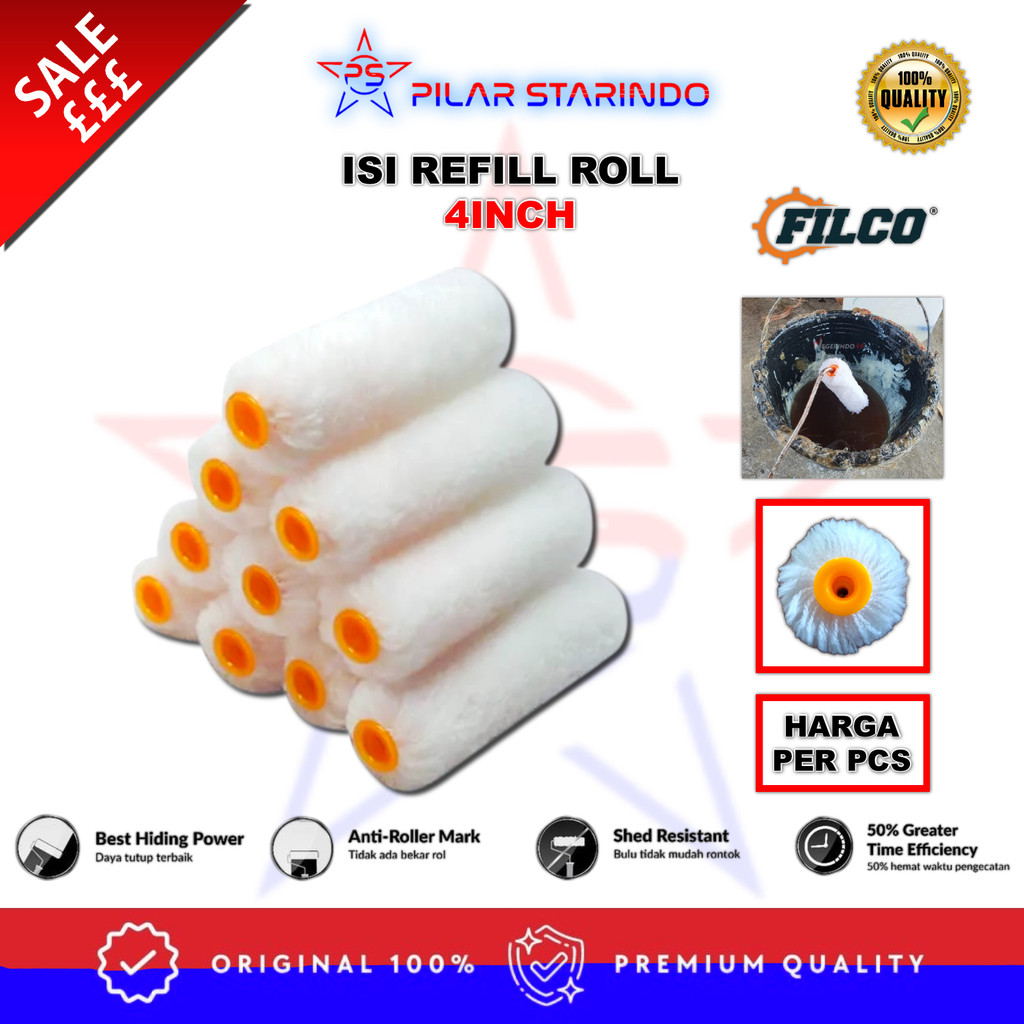 PILAR FILCO ISI REFILL KUAS ROLL 4" REFILL KUAS ROLL KAPAL CAT FIBER RESIN FIBER MINYAK AIR