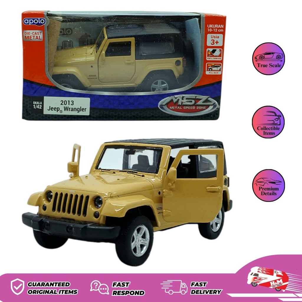 Diecast Apolo MSZ 2013 Jeep Wrangler Kuning - Box Kurang Bagus