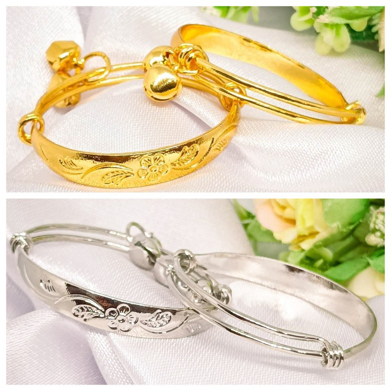 Gelang Tangan Titanium Keroncong Anak Gold SILVER Bunga