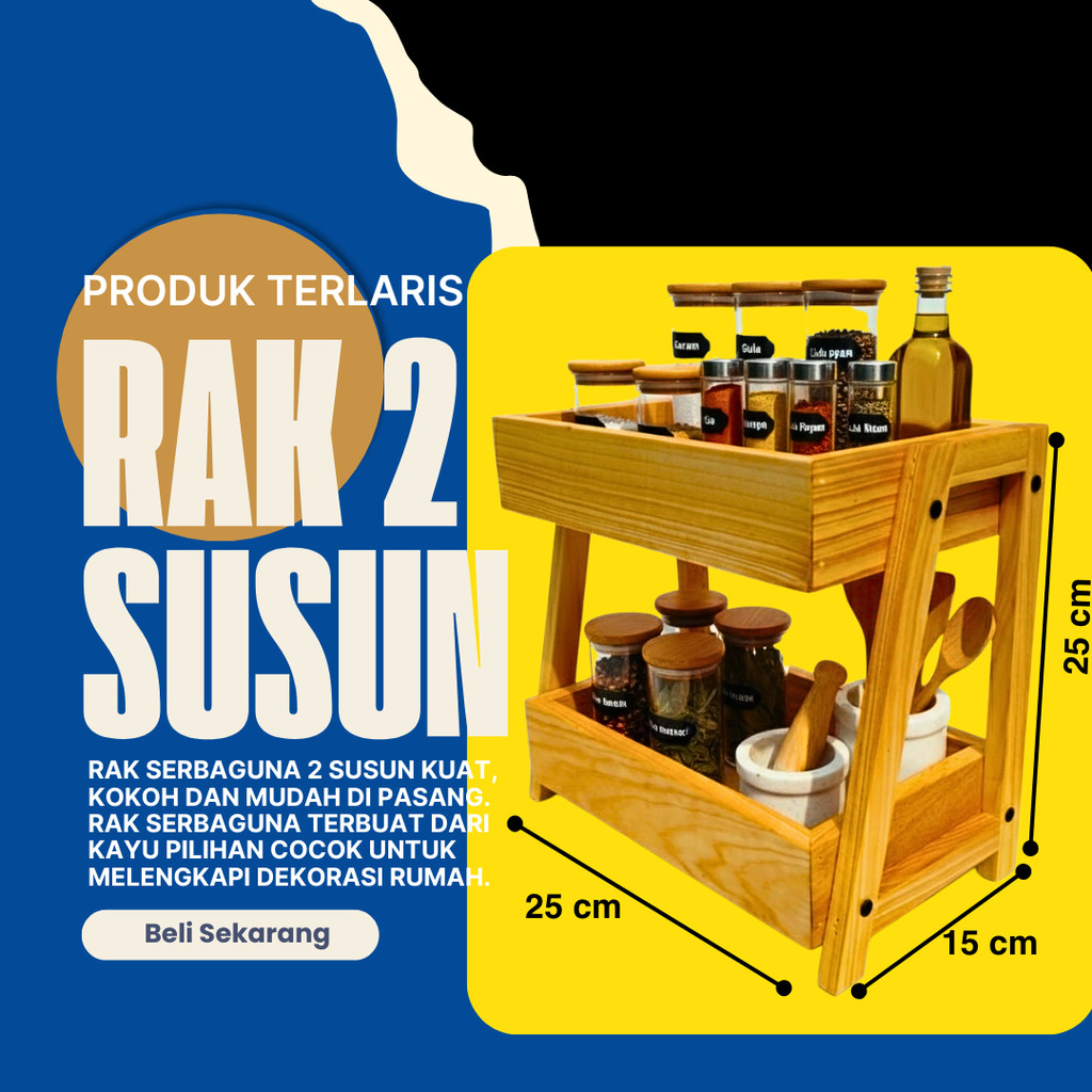Rak Kayu Serbaguna Susun 2 Rak Skincare Rak Perkakas Minimalis