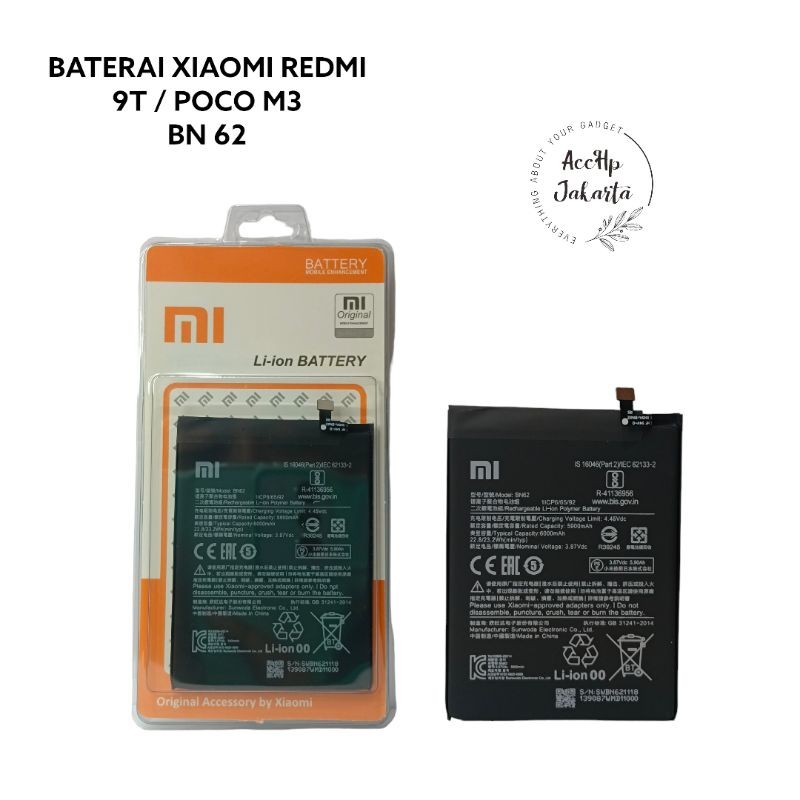 Batre Baterai Redmi 9T BN 62 Poco m3 6000 MAH Batre BN62 Redmi 9T Battery Batre DISTRIBUTOR Battery