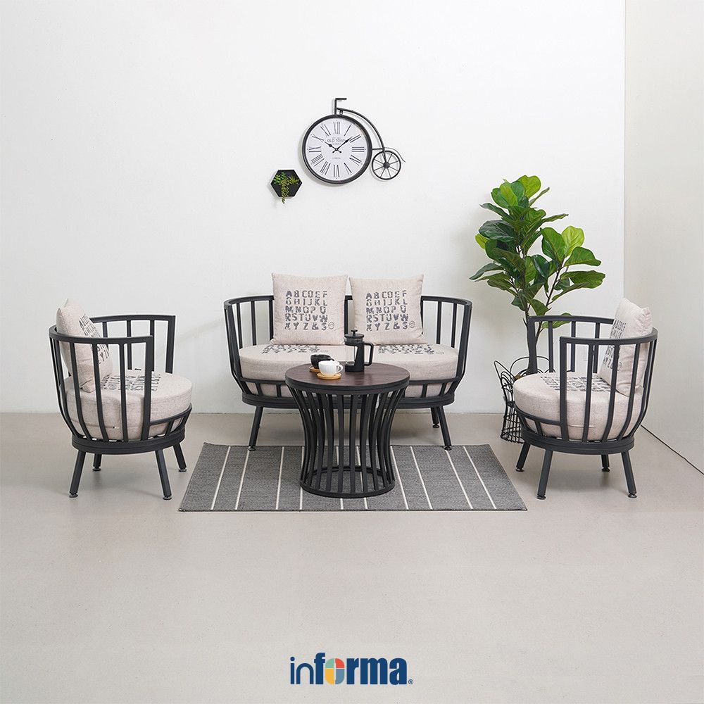Informa Set 4 Pcs Neo Mandarin Kursi & Meja Tamu - Hitam Coffee Table Meja Ruang Tamu Meja Sofa Meja