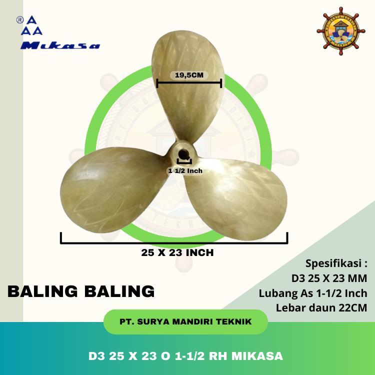 PROPELLER MIKASA KAPAL D3 25 X 23 O 1 1/2" KANAN RH BALING BALING KUNINGAN