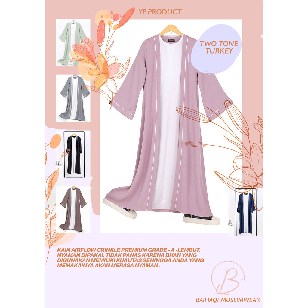 GAMIS TWO TONE DUA WARNA TURKEY LIST PUTIH LUNA ABAYA CRINKLE IMPORT MAXY REMAJA KEKINIAN