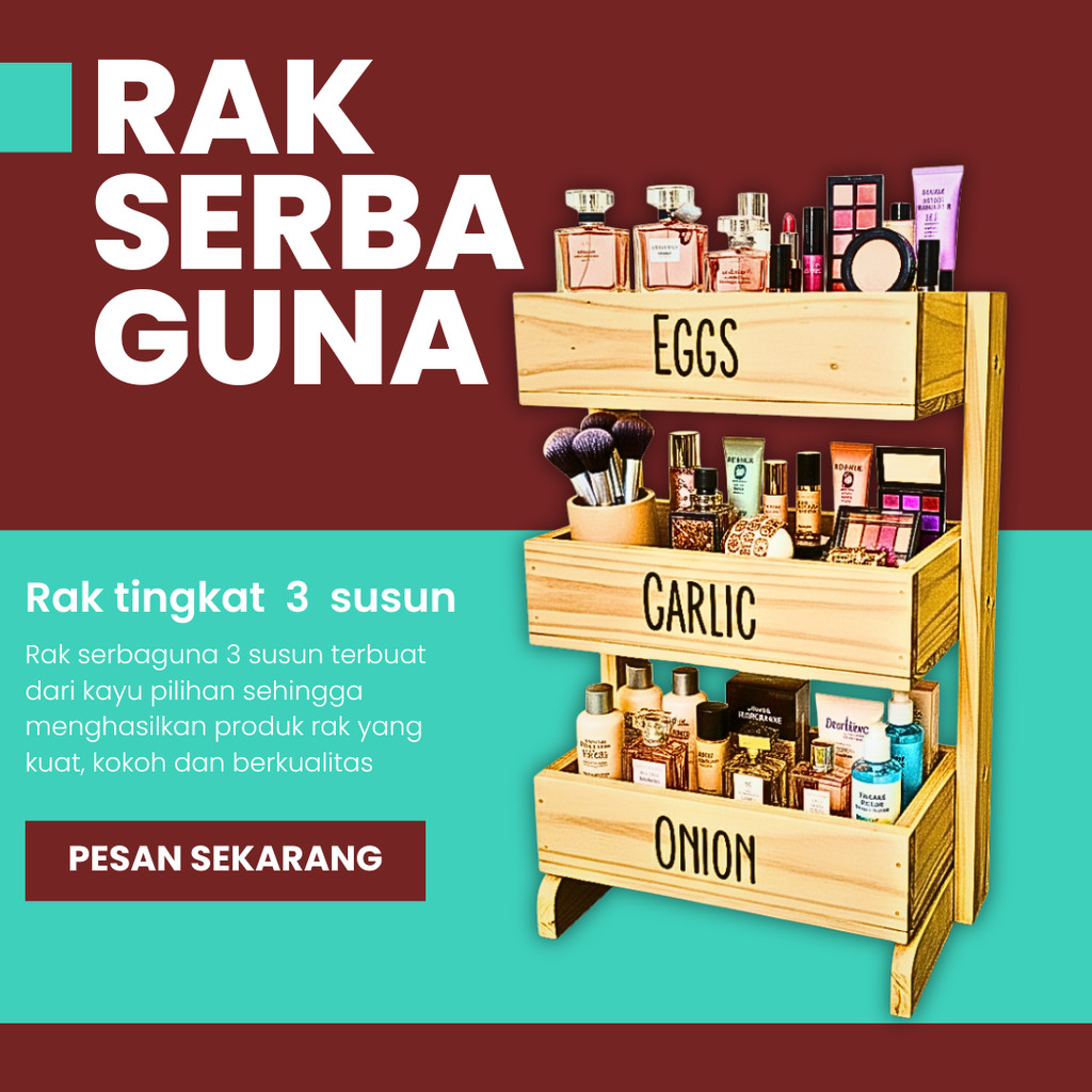 Rak Bawang Kayu 3 Susun / Rak Bumbu Serbaguna