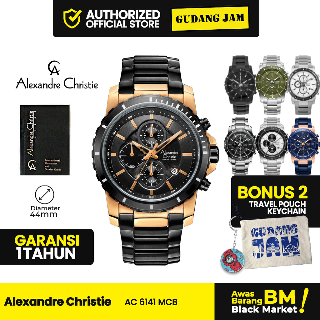 Jam Tangan Pria Alexandre Christie AC 6141 MC Chronograph Stainles Steel Strap