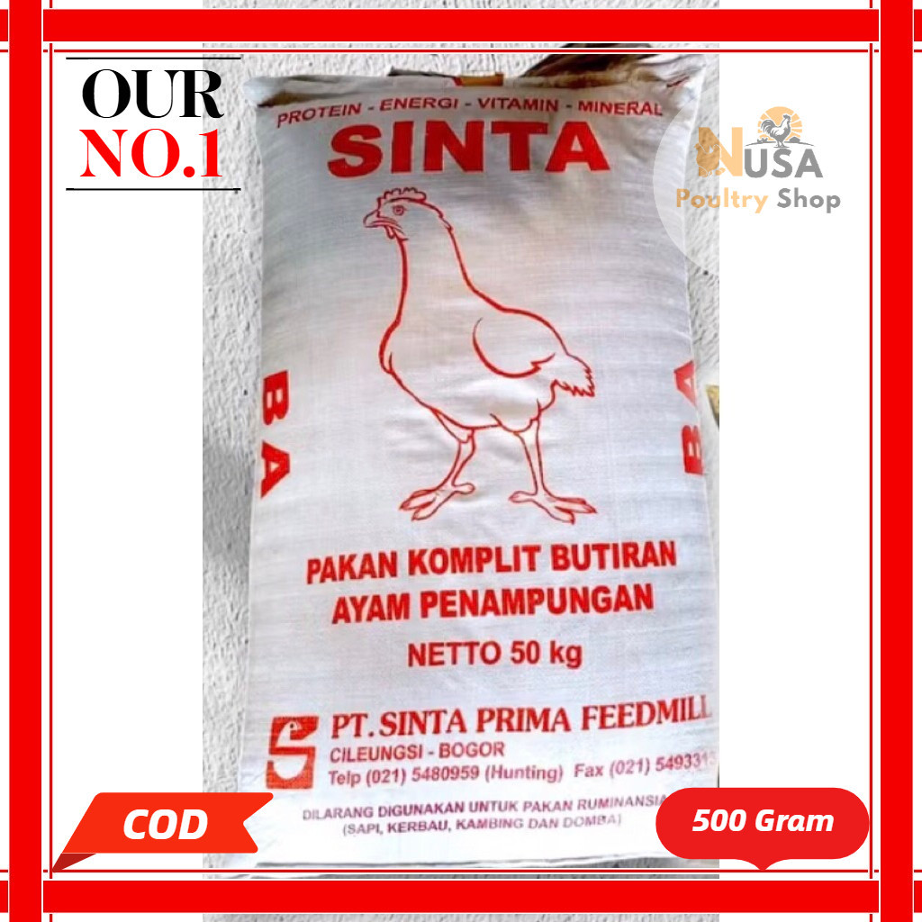 Anselps - Pur Pakan Ayam Pedaging BA SINTA Reapack 500gr Protein 13% - Voer Pakan Ayam Buras BA SINT