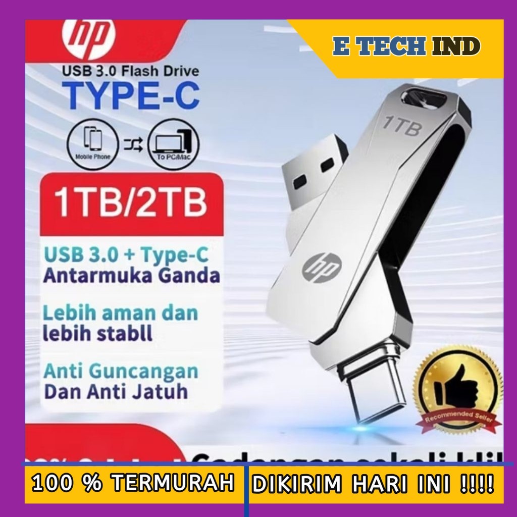 Flashdisk OTG Type C 1TB/2TB USB 3.0 untuk HP Android, Laptop & PC Kecepatan Tinggi