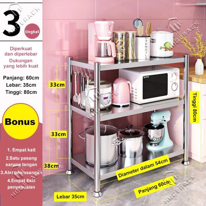 Rak Dapur Stainless Steel Rak 5 Susun Rak Penyimpanan Tempat Serbaguna 5 Susun Rak Besi Rak Microwav