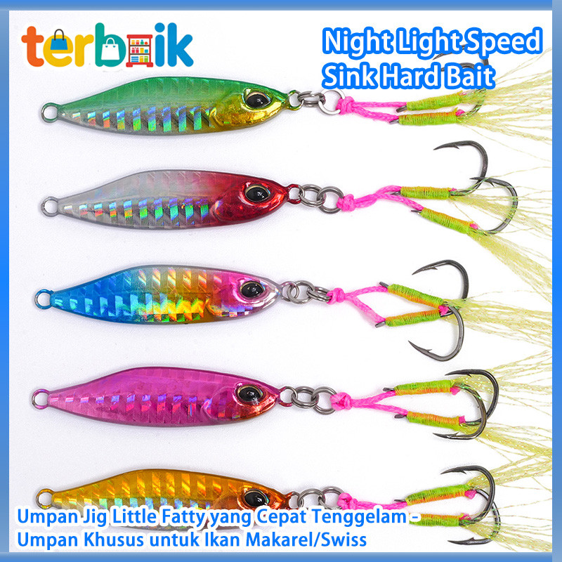 Umpan pancing jig, ukuran kecil dan gemuk, 7g-100g, umpan keras tenggelam cepat di malam hari, umpan