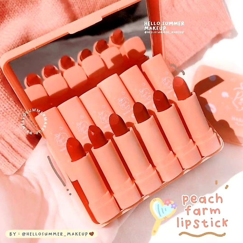 6 Pcs Lipstik Hasaya Girl Peach Farm Matte - Lembut, Tidak Luntur, Mudah Digunakan