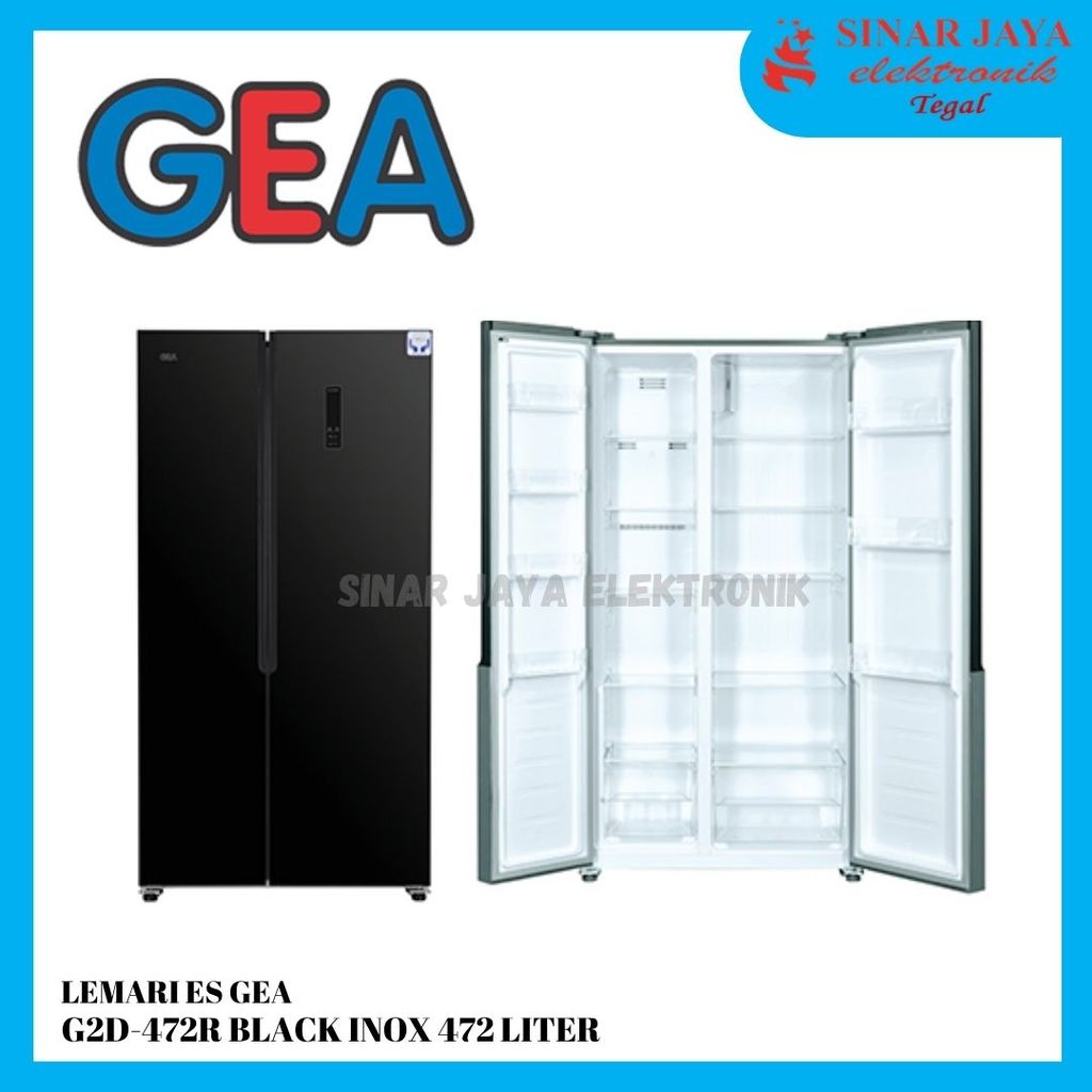 LEMARI ES GEA G2D-472R BLACK INOX 472 LITER SIDE BY SIDE 2 PINTU / KULKAS GEA 2 PINTU
