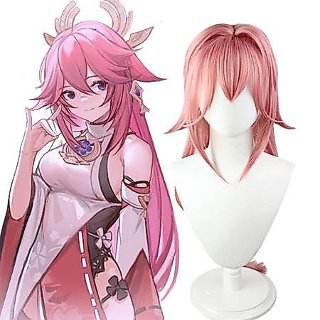 Cosplay Yae Miko Wig Anime Wig Merah Jambu Yae Miko Genshin
