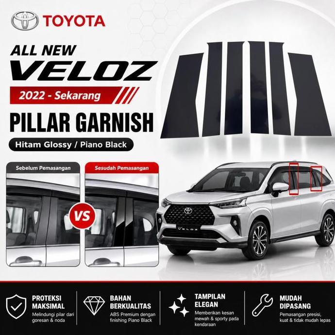 Ada Garnish Sticker Trim Pilar Pintu Mobil Toyota All New Veloz Avanza Daihatsu Xenia 2022 - Now Hit