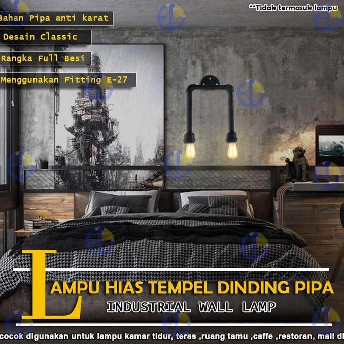 ELC-P009 Lampu hias gantung tempel dinding pipa besi menggunakan fitting e-27