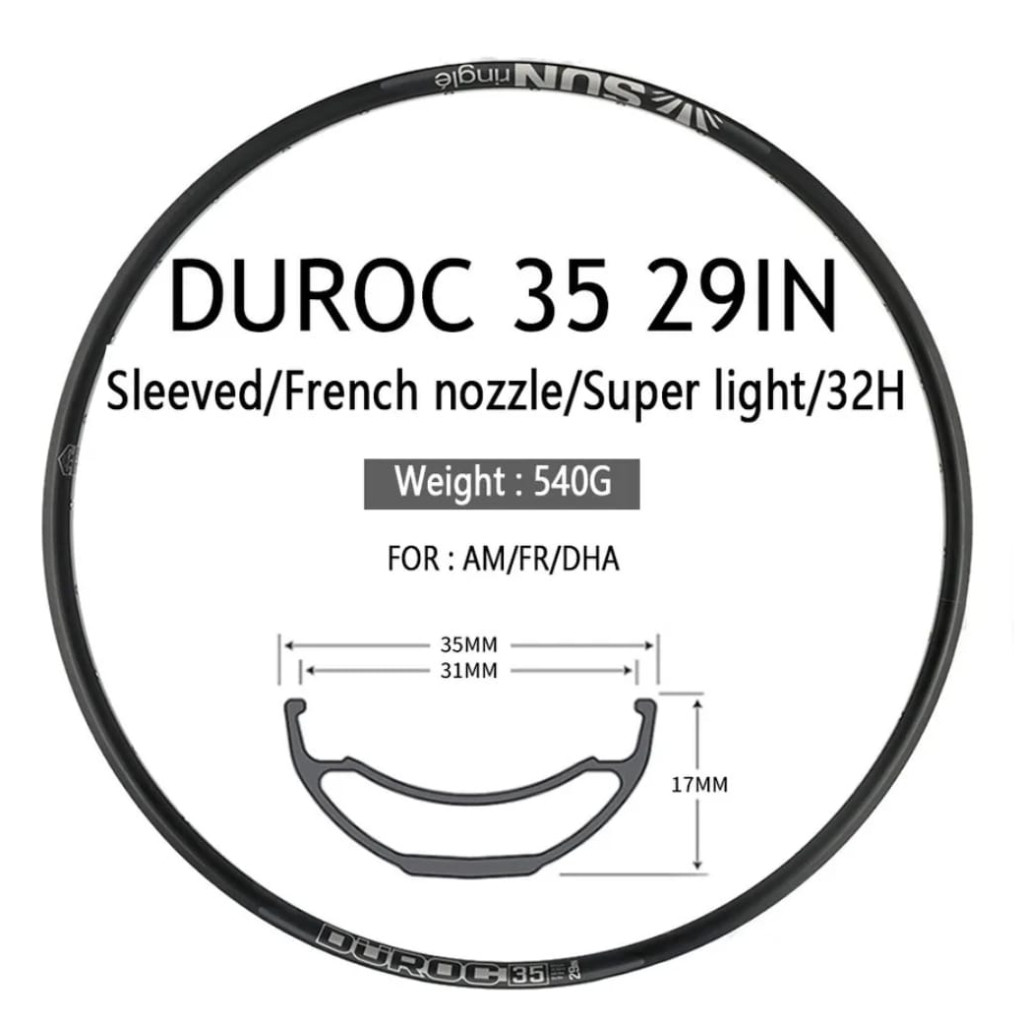 Foto Rims Velg Rim 29 Sunringle Sun Ringle Duroc 35 Alloy presta 32H 29er 1 Pc sepeda DH AM Enduro