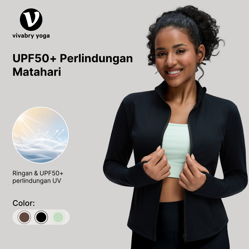 Vivabry yoga -Jaket olahraga wanita,long sleeve,perlindungan UV UPF 50,jaket anti uv,baju olahraga w