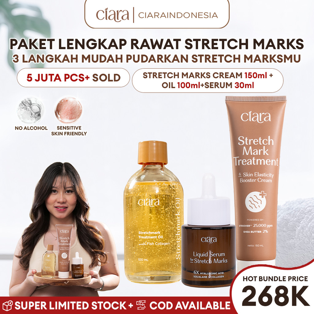 [Paket Anti Stretch Mark 28 Hari] Ciara Stretch Mark Treatment & Skin Elasticity Booster Cream X Str