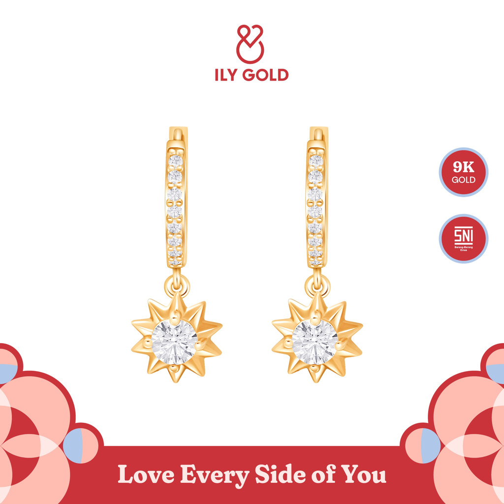ILY GOLD - Anting Emas Wanita Bromo Ethereal Sun 9K - EA230157
