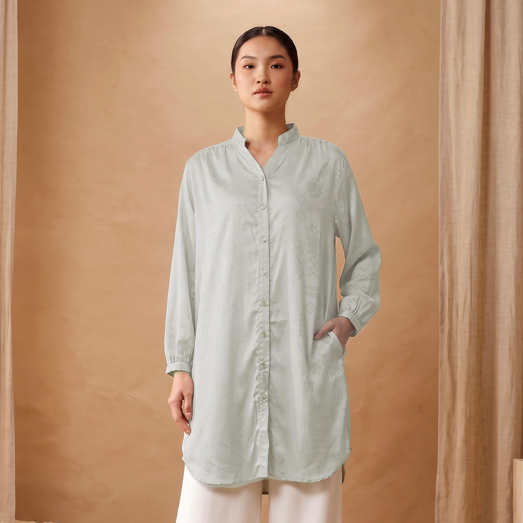 CJ Studio | Tunik Wanita Aliyana Mint Silk | Tunik Wanita Lengan Panjang Motif Polos