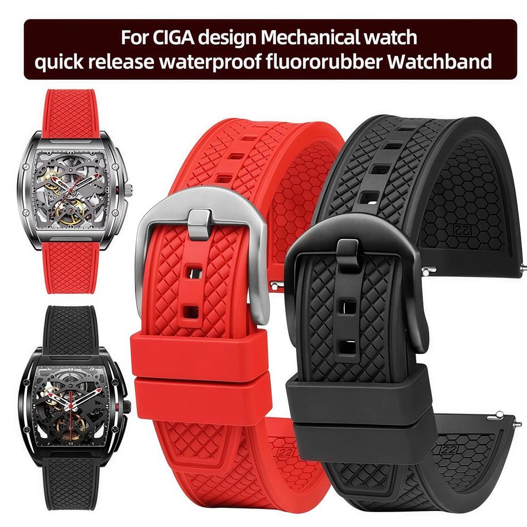 Viton Watband For CIGA design Meanical wat barrel shaped J/MY/X series 20 22MM Quick release men's W