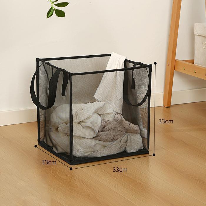 Keranjang Laundry Bag Tempat Baju Pakaian Kotor Tas Cucian Laundry Basket Lipat Serbaguna - Hitam-1 